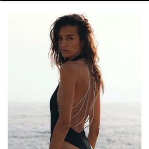 Women’s Shining Stripes One Piece Open Back Bathing Suit.